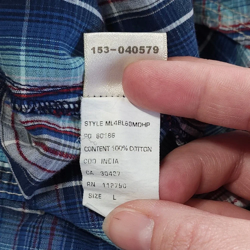 True Religion Long Sleeve Pearl Snap Shirt Mens Large Western Plaid Cowboy
